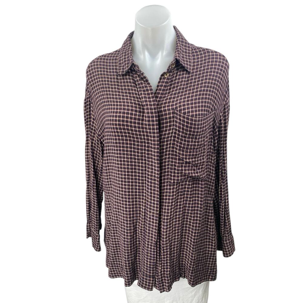 Urban Outfitters BDG Brown Checkered Plaid Long Sleeve Button Down Shirt Top S